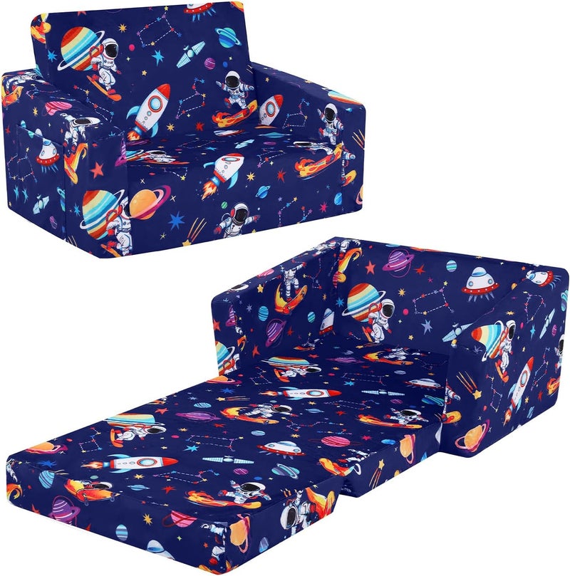 Decalsweet Foldable Kids Sofa Couch 2 in 1 Children Convertible Sofa to Lounger Flip Open Toddlers Sofa Bed,Extra Wide Soft Lightweight for Bedroom Livingroom Playroom - Image 1